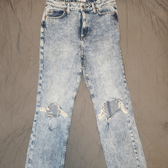 Avec Les Filles Size 28 Straight High Rise Split Hem Acid Wash Distressed Jeans - Picture 1 of 7